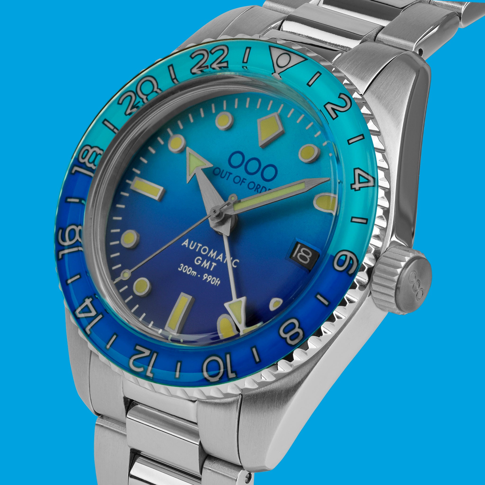 Out of Order BOMBA BLU GMT Automatico Acciaio Nero Blu Data Invecchiato Zaffiro Orologio Uomo Out of Order BOMBA BLU GMT Automatico Acciaio Nero Blu Data Invecchiato Zaffiro Orologio Uomo